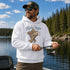 Unisex hoodie featuring a vintage-inspired fishing graphic. Suitable for lifestyle, outdoor, fishing, camping, cabin, lake, studio, flat lay, folded, hanging, and model mockups in multiple colors and settings.