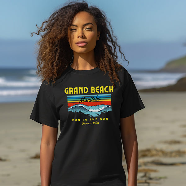 Introducing our Grand Beach Manitoba "Fun In The Sun" t-shirt, the perfect addition to your summer wardrobe!