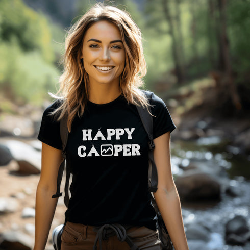 Introducing our "Happy Camper" t-shirt, the perfect addition to your outdoor adventures!