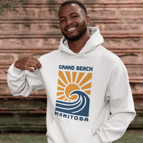 Catch the wave of nostalgia with our Grand Beach Manitoba hoodie — the perfect blend of vintage style and lakeside vibes.