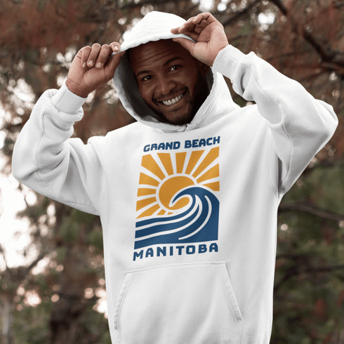 Catch the wave of nostalgia with our Grand Beach Manitoba hoodie — the perfect blend of vintage style and lakeside vibes.