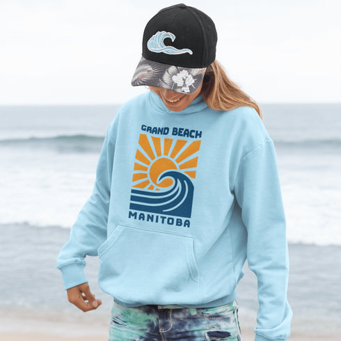 Catch the wave of nostalgia with our Grand Beach Manitoba hoodie — the perfect blend of vintage style and lakeside vibes.
