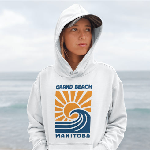 Catch the wave of nostalgia with our Grand Beach Manitoba hoodie — the perfect blend of vintage style and lakeside vibes.