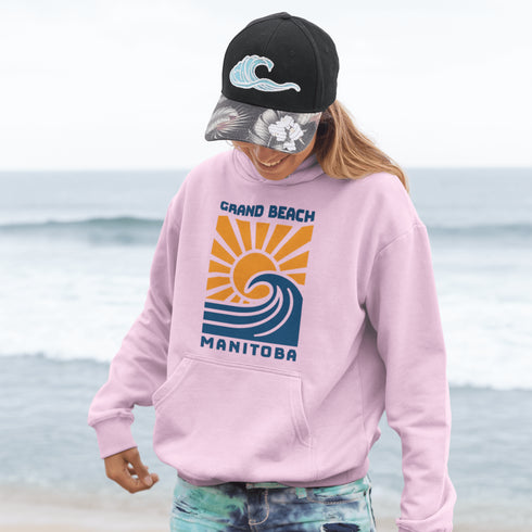 Catch the wave of nostalgia with our Grand Beach Manitoba hoodie — the perfect blend of vintage style and lakeside vibes.