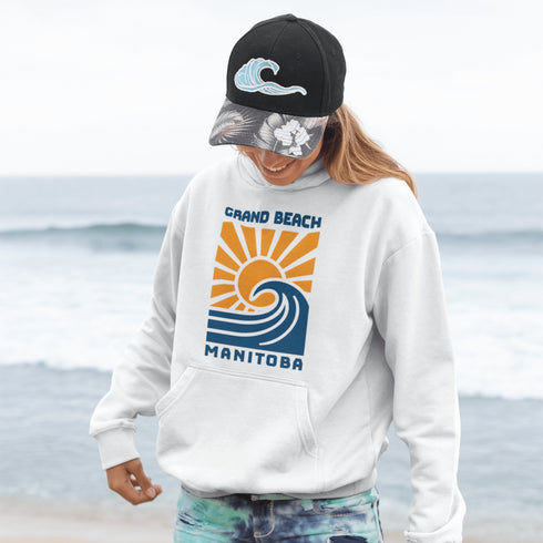 Catch the wave of nostalgia with our Grand Beach Manitoba hoodie — the perfect blend of vintage style and lakeside vibes.