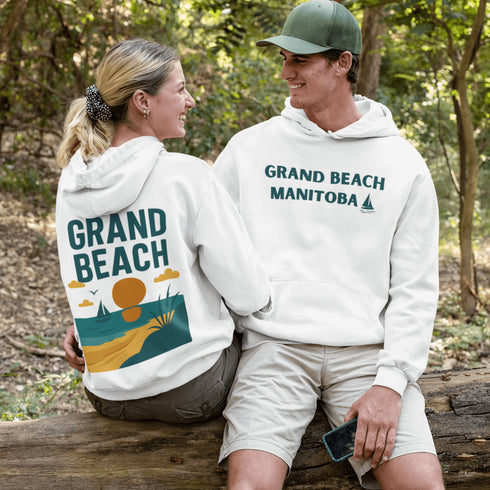 Bring the beach vibes wherever you go with our Grand Beach Retro Scene hoodie — a cozy nod to one of Manitoba’s most iconic summer destinations.
