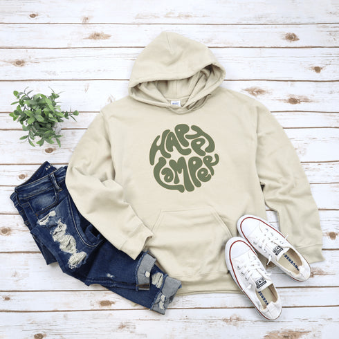Introducing our Happy Camper Retro Letter Graphic hoodie, the perfect addition to your camping wardrobe! Made for outdoor enthusiasts and nature lovers alike, this sweater combines style and comfort for your next camping adventure.