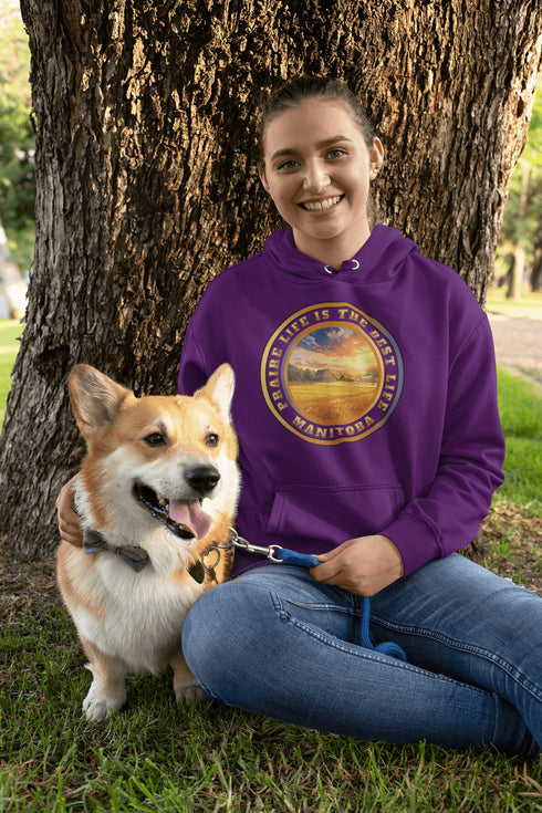 Featuring a breathtaking sunset over a golden wheat field on a farmer's land, this hoodie captures the peaceful essence of Manitoba’s rural charm.