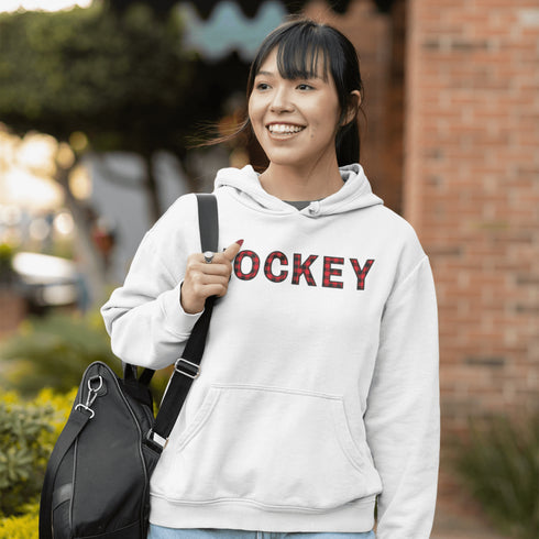 Introducing the Canada Hockey Hoodie, featuring "Hockey" in bold red and black Canadian plaid lettering—because nothing says “I’m Canadian” like plaid and hockey pride.