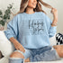 Hockey Mom sweatshirt with handwritten script typography and descriptive text design on a cozy crewneck, perfect for rink moms and hockey season