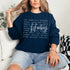 Hockey sweatshirt with bold script lettering and descriptive words design on a cozy crewneck, perfect for hockey players and fans