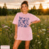Vintage-inspired hummingbird and butterfly wildflower graphic printed on a Blossom pink Comfort Colors t-shirt.