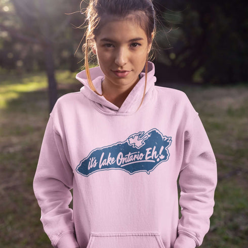It’s Lake Ontario Eh Canadian lake life graphic hoodie featuring a vintage Lake Ontario design and maple leaf