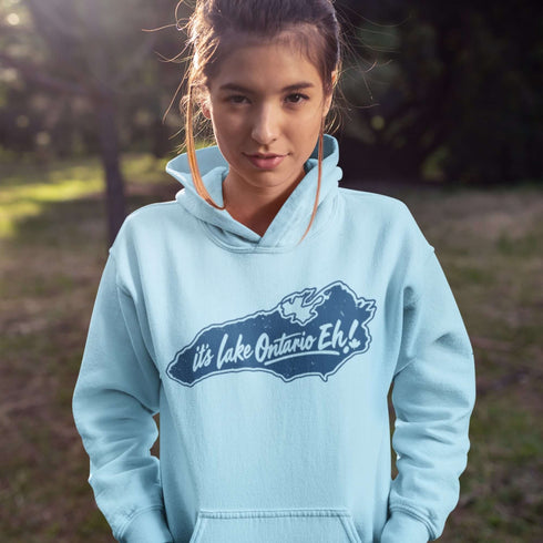 It’s Lake Ontario Eh Canadian lake life graphic hoodie featuring a vintage Lake Ontario design and maple leaf