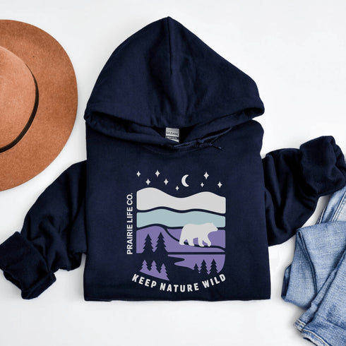 Keep Nature Wild hoodie by Prairie Life Co. Cozy outdoor adventure sweatshirt with wilderness graphic. Perfect hoodie for camping, hiking, and nature lovers.