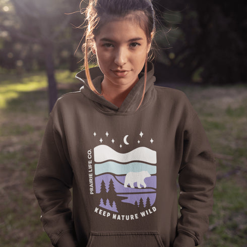 Keep Nature Wild hoodie by Prairie Life Co. Cozy outdoor adventure sweatshirt with wilderness graphic. Perfect hoodie for camping, hiking, and nature lovers.