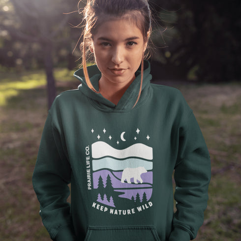 Keep Nature Wild hoodie by Prairie Life Co. Cozy outdoor adventure sweatshirt with wilderness graphic. Perfect hoodie for camping, hiking, and nature lovers.