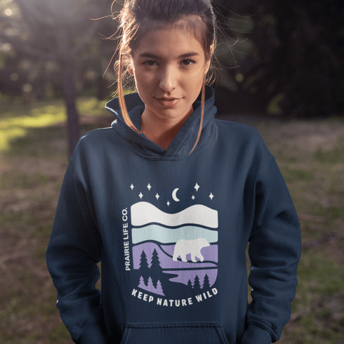 Keep Nature Wild hoodie by Prairie Life Co. Cozy outdoor adventure sweatshirt with wilderness graphic. Perfect hoodie for camping, hiking, and nature lovers.