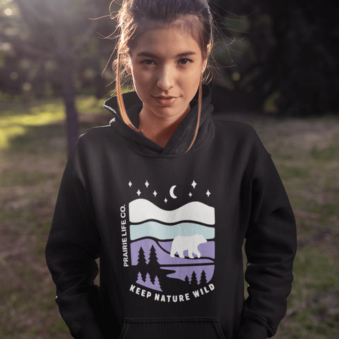 Keep Nature Wild hoodie by Prairie Life Co. Cozy outdoor adventure sweatshirt with wilderness graphic. Perfect hoodie for camping, hiking, and nature lovers.