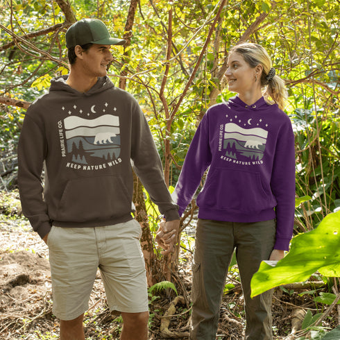 Keep Nature Wild hoodie from Prairie Life Co. Premium outdoor adventure hoodie featuring a wilderness graphic. Soft, warm unisex sweatshirt for nature lovers.