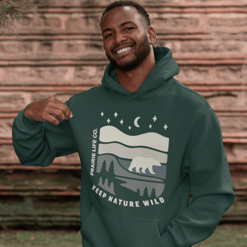 Keep Nature Wild hoodie from Prairie Life Co. Premium outdoor adventure hoodie featuring a wilderness graphic. Soft, warm unisex sweatshirt for nature lovers.