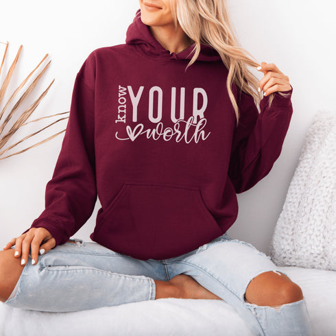 Embrace your value and wear it proudly with our "Know Your Worth" mental health hoodie. This thoughtful design is a statement of self-love and empowerment.