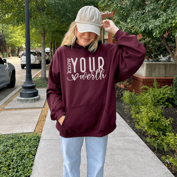 Embrace your value and wear it proudly with our "Know Your Worth" mental health hoodie. This thoughtful design is a statement of self-love and empowerment.