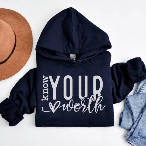 Embrace your value and wear it proudly with our "Know Your Worth" mental health hoodie. This thoughtful design is a statement of self-love and empowerment.