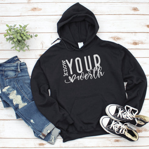 Embrace your value and wear it proudly with our "Know Your Worth" mental health hoodie. This thoughtful design is a statement of self-love and empowerment.