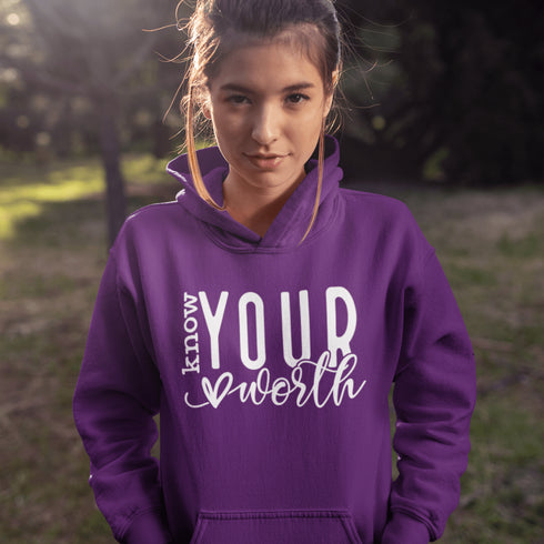 Embrace your value and wear it proudly with our "Know Your Worth" mental health hoodie. This thoughtful design is a statement of self-love and empowerment.