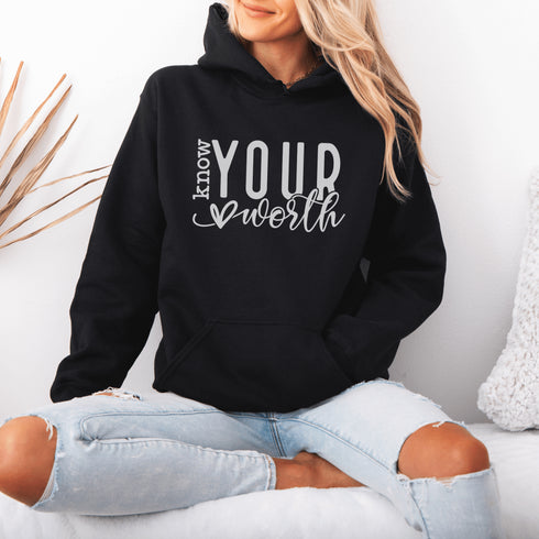 Embrace your value and wear it proudly with our "Know Your Worth" mental health hoodie. This thoughtful design is a statement of self-love and empowerment.
