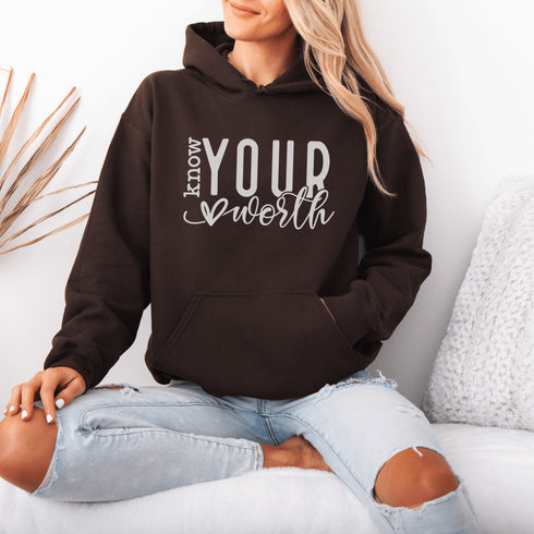Embrace your value and wear it proudly with our "Know Your Worth" mental health hoodie. This thoughtful design is a statement of self-love and empowerment.