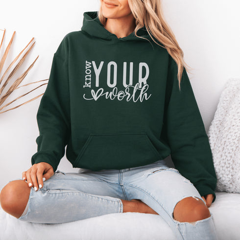 Embrace your value and wear it proudly with our "Know Your Worth" mental health hoodie. This thoughtful design is a statement of self-love and empowerment.