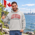 Lake Ontario Still Canadian Bud hoodie with red maple leaf collegiate lettering and Canadian lake-inspired design