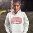 Lake Ontario Still Canadian Bud hoodie with red maple leaf collegiate lettering and Canadian lake-inspired design
