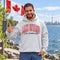 Lake Ontario Still Canadian Bud hoodie with red maple leaf collegiate lettering and Canadian lake-inspired design