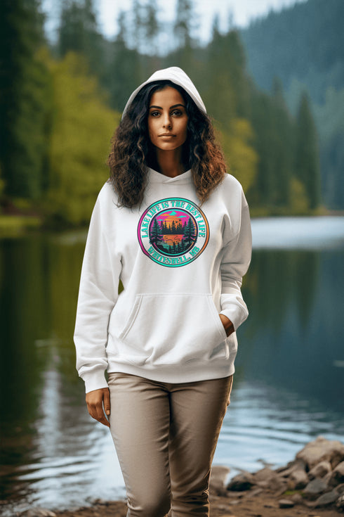 Ever wish you could bottle up the magic of a Whiteshell sunset without the threat of a mosquito swarm? Now you can! With this cozy hoodie featuring a stunning lake view from the heart of Manitoba’s Whiteshell, you’ll be wrapped in nature’s beauty while staying warm and bug-free.