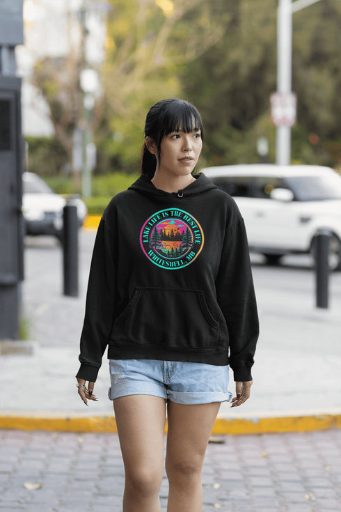 Ever wish you could bottle up the magic of a Whiteshell sunset without the threat of a mosquito swarm? Now you can! With this cozy hoodie featuring a stunning lake view from the heart of Manitoba’s Whiteshell, you’ll be wrapped in nature’s beauty while staying warm and bug-free.