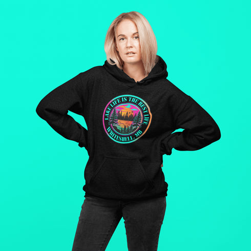 Ever wish you could bottle up the magic of a Whiteshell sunset without the threat of a mosquito swarm? Now you can! With this cozy hoodie featuring a stunning lake view from the heart of Manitoba’s Whiteshell, you’ll be wrapped in nature’s beauty while staying warm and bug-free.