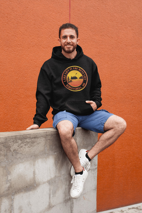 Featuring a stunning sunset over your favorite Manitoba lake, this hoodie is a wearable reminder that Lake Life truly is the Best Life.