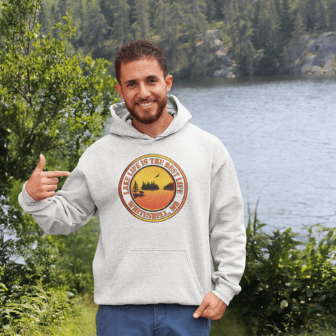 Featuring a stunning sunset over your favorite Manitoba lake, this hoodie is a wearable reminder that Lake Life truly is the Best Life.