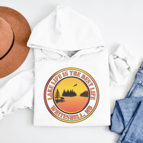 Featuring a stunning sunset over your favorite Manitoba lake, this hoodie is a wearable reminder that Lake Life truly is the Best Life.