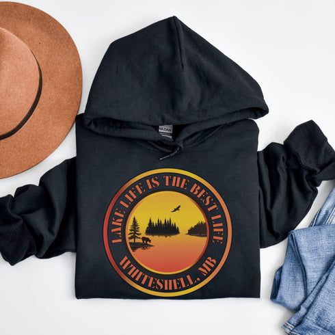 Featuring a stunning sunset over your favorite Manitoba lake, this hoodie is a wearable reminder that Lake Life truly is the Best Life.