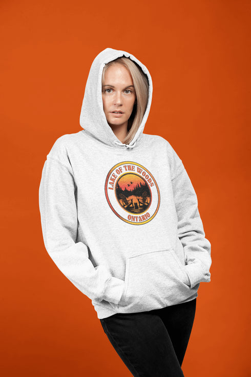 Featuring a stunning sunset scene, this hoodie wraps you in cozy dockside bliss, whether you're lakeside or just pretending from your couch.