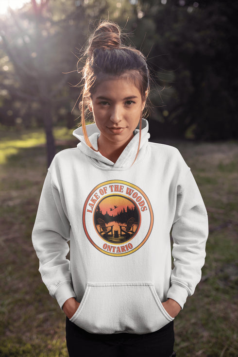 Featuring a stunning sunset scene, this hoodie wraps you in cozy dockside bliss, whether you're lakeside or just pretending from your couch.