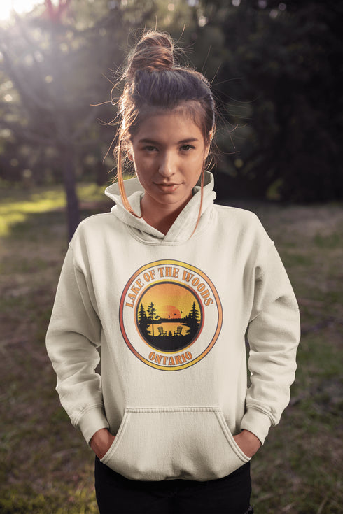 This hoodie brings the Lake of the Woods sunset straight to your closet—minus the mosquitoes and questionable fishing luck.