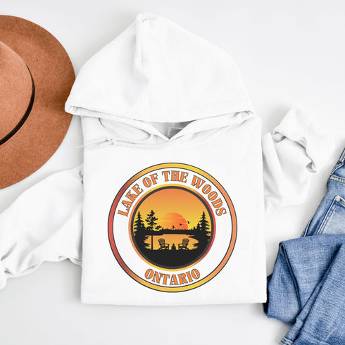 This hoodie brings the Lake of the Woods sunset straight to your closet—minus the mosquitoes and questionable fishing luck.