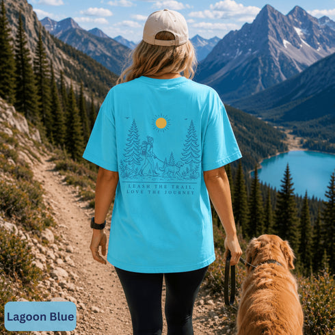 Comfort Colors 1717 unisex t-shirt featuring a coordinating left chest pocket design and large outdoor-inspired back graphic, shown in a lifestyle setting and available in multiple garment-dyed colours.