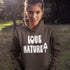 Woman wearing a hoodie with 'Love Nature' text in an outdoor setting
