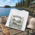 Manitoba Canada wildlife graphic t-shirt featuring bears, wildflowers, forest landscape and lakeside cabin on a dock at Falcon Lake Manitoba.